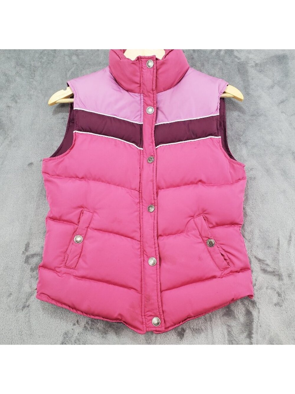 Vintage Aeropostale Down Puffer Vest Womens M Pink Colorblock 80s Pockets READ
